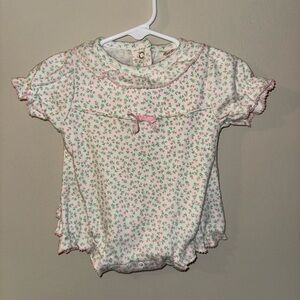 Pink and White Floral Bodysuit with Ruffle Sleeves